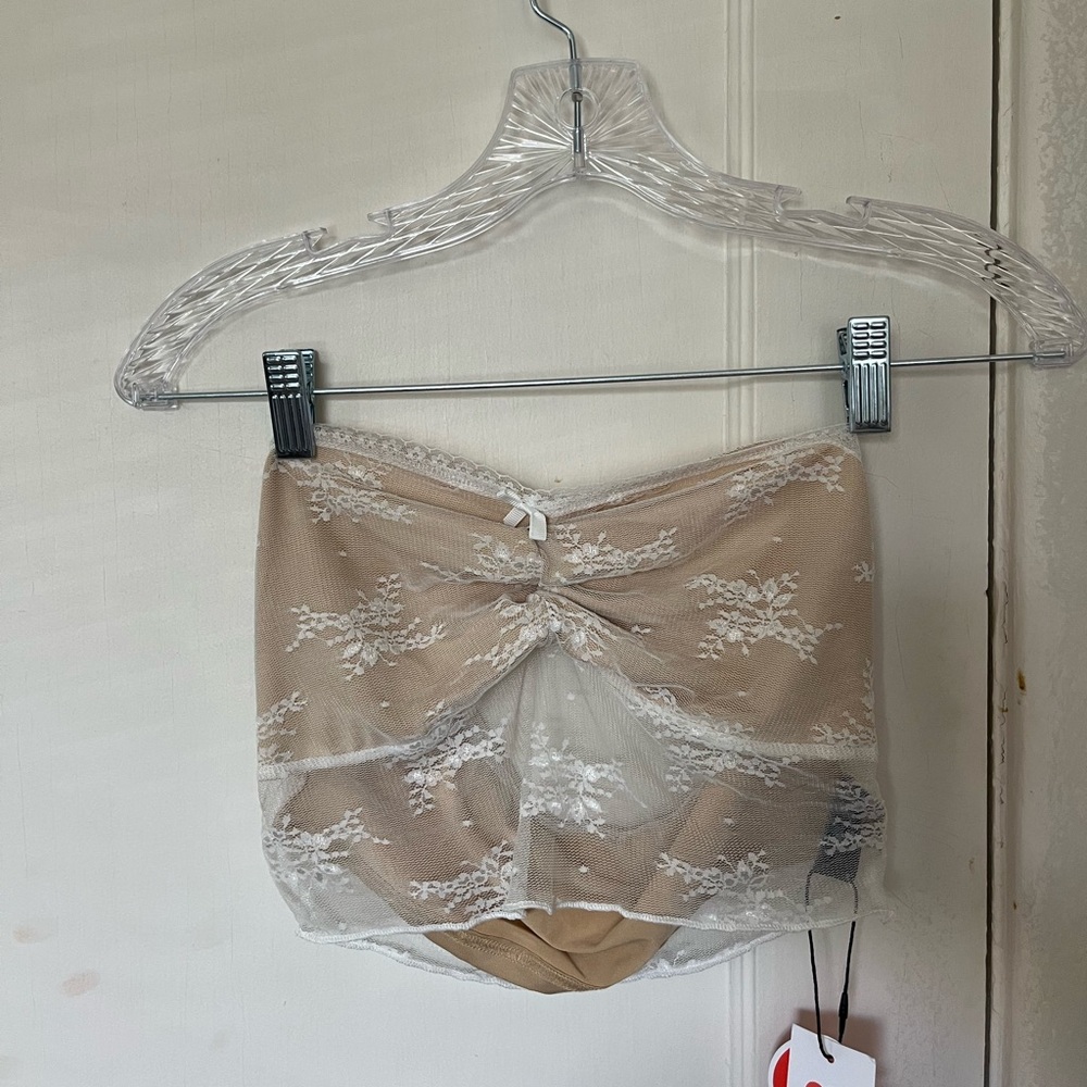 Cider Beige and White Lace Tube Top